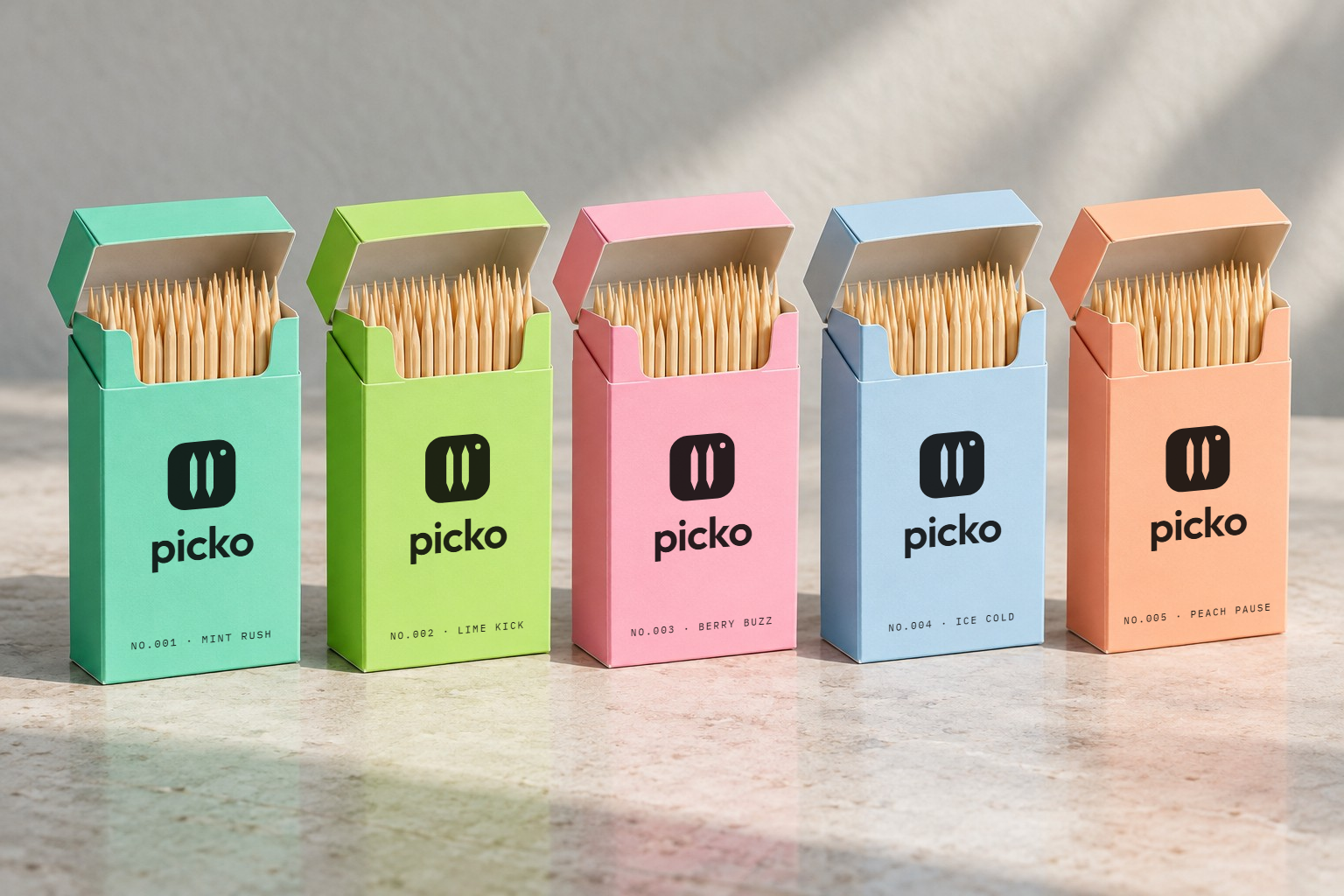 Picko flavour packs lined up